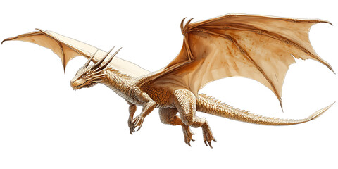 Obraz premium Illustration of Gold Dragon Flying on White Background