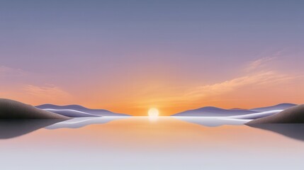 Serene sunset over tranquil waters, reflecting soft pastel hues in the sky.