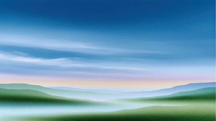 A tranquil landscape with rolling hills and a serene sky at dusk.