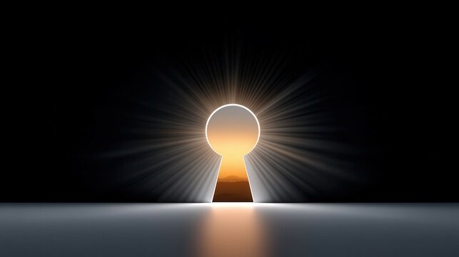 A stunning sunrise seen through a keyhole-shaped opening, evoking curiosity and wonder.