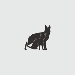 Silhouetted dog and cat ,A serene illustration of a feline and canine duo