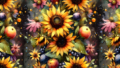 sunflowers in sun Original watercolor painting of sunflower flowers, beautiful sunflowers flowers on canvas. Modern Impressionism. Impasto artwork. A bright artistic illustration with sunflowers