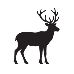 Deer Silhouette &ndash; Black Vector Illustration with Antlers on White Background