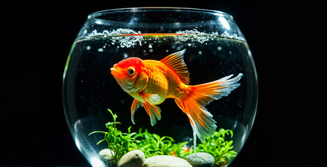 Goldfish in Glass Bowl on Dark Background | 8K Aquarium Photography