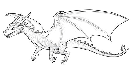 Dragon Illustration Line Art Winged Creature