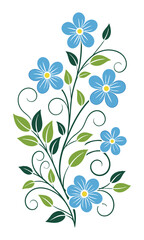 Blue Flowers Green Leaves White Background Floral Design