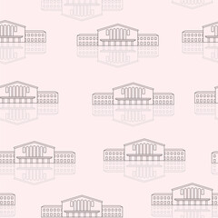 Seamless vector pattern with black linear buildings on light pink background. Buildings with reflection or shadows.
