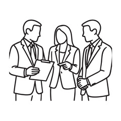Obraz premium Business Team in Discussion Holding Documents in Line Art Style