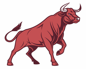 Obraz premium Dynamic great red macular fighter Santa Gertrudis cattle silhouette with strong muscular features, vector art on white background.