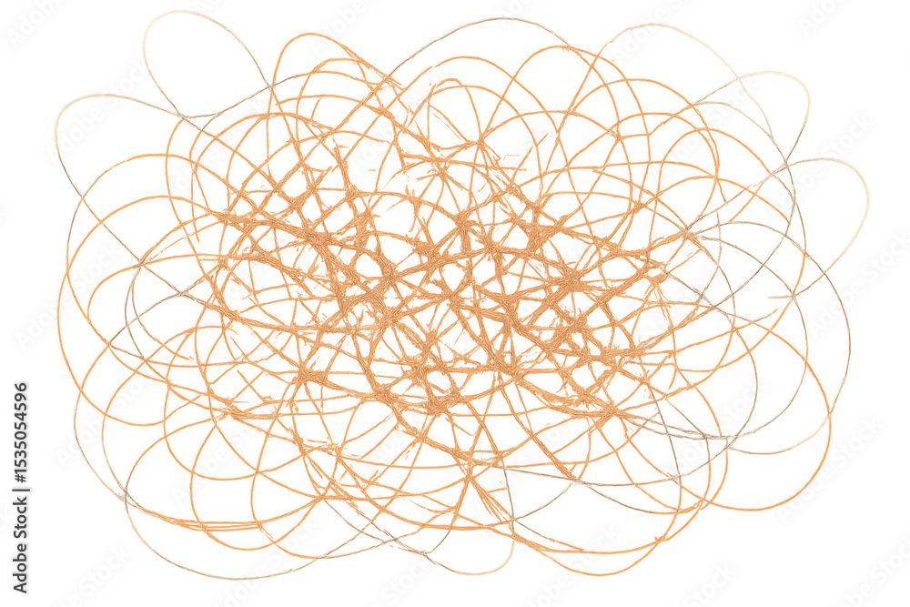Poster tangled orange and white chaotic lines creating dynamic abstract pattern, transparent background all