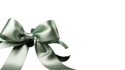 Sage green ribbon bow with yellow flowers, spring gift decoration, elegant silk bouquet, festive floral arrangement, isolated on transparent background.