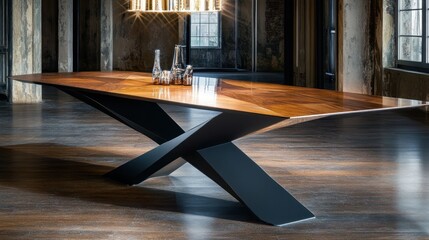 Modern X-Shaped Dining Table in Industrial Loft