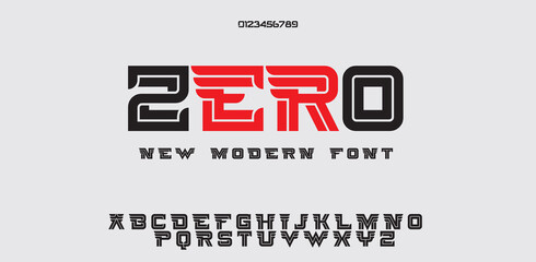 Zero modern minimal logo alphabet font. Abstract scifi science futuristic typography sport, technology, fashion, digital, future creative logos fonts. vector illustration