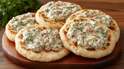 Delicious homemade flatbreads topped with creamy herb cheese and fresh vegetables