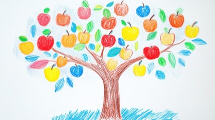 Colorful Apple Tree Drawing
