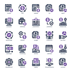 Budget Monitoring Icon pack for your website, mobile, presentation, and logo design. Budget Monitoring Icon dual tone design. Vector graphics illustration and editable stroke.