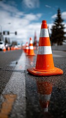 Road Cones with Construction Zone.