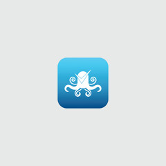 Octopus illustration check mark icon on square shape for logo design
