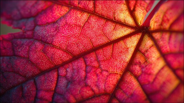 Crimson Veins: A close-up shot of a vibrant, red maple leaf, showcasing the intricate network of veins and the rich textures of autumn.