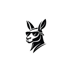Cool Kangaroo Logo. Stylish Kangaroo Head with Sunglasses in a Bold Black Silhouette