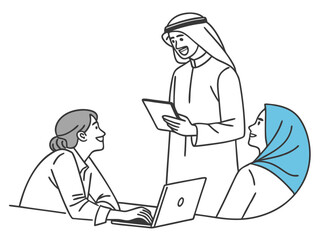 Muslim Manager Giving Team Briefing Illustration