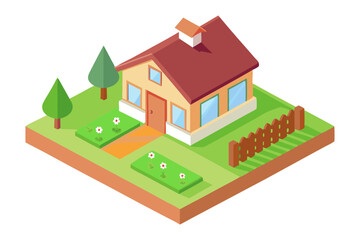 Top View Countryside House with Garden Scene