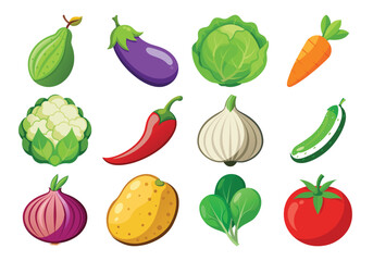 Collection of fresh vegetables and produce icons
