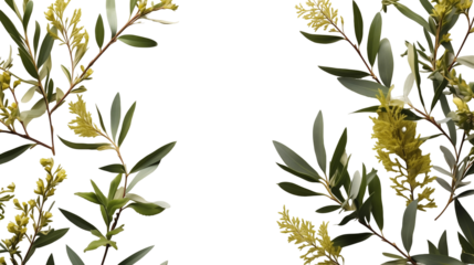 Green floral frame, botanical nature design, white background, spring summer wedding invitation template, isolated on transparent background.