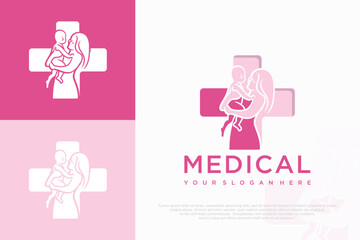 baby and mother medical logo design . vector illustration