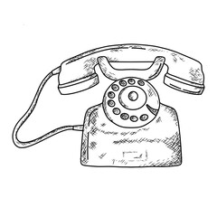 telephone illustration hand draw style in vintage engraved sketch outline style