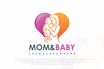 mother child love care logo in flat design . vector illustration