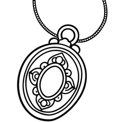 Vintage Locket Line Art Illustration