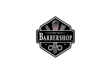 Hairdressing logo with an attractive and elegant design with professional scissors and razor elements, suitable for your professional business.