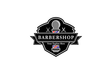 Hairdressing logo with an attractive and elegant design with professional scissors and razor elements, suitable for your professional business.