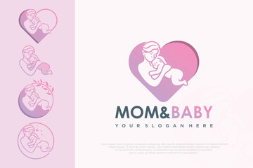 mother child love care logo in flat design . vector illustration