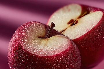 Red Apples with Cut, and Water Drops.