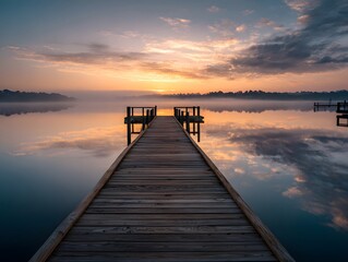 Obraz premium Lake pier at sunrise