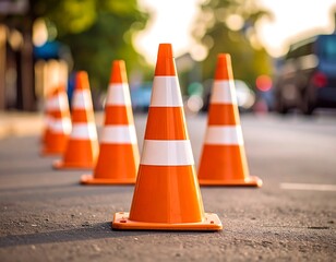 Traffic cones on asphalt