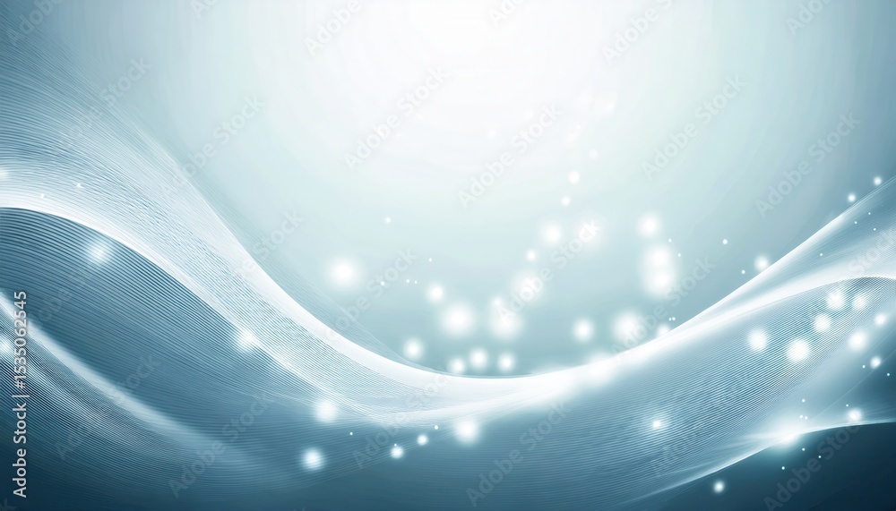 Poster  ethereal blue wave with sparkling light particles on smooth abstract gradient background ideal for web design, digital banner, branding, or elegant print media