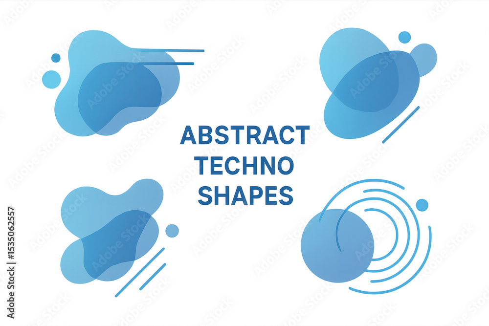 Aufkleber four distinct blue fluid shapes, blending technology and abstraction, create a dynamic visual on a t