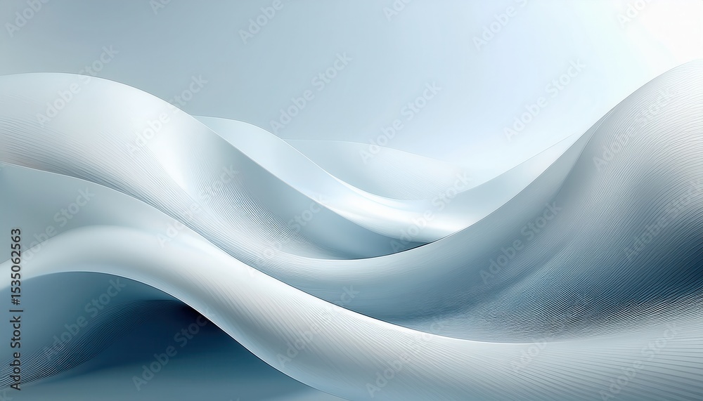 Poster smooth abstract wave of icy blue and white gradient curves with fine textured lines in futuristic mo