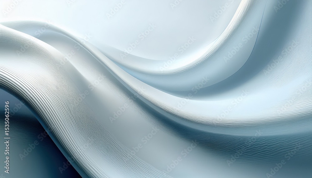 Poster smooth abstract wave of icy blue and white gradient curves with fine textured lines in futuristic mo