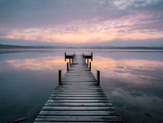 Obraz premium Lake pier at dawn