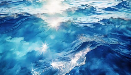 Obraz premium serene abstract ocean surface with shimmering sunlight reflections and fluid blue wave textures ideal for website background, branding element, or print design