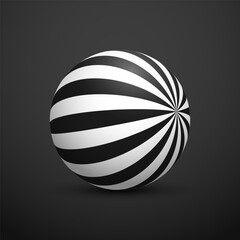 Abstract optical illusion sphere. Hypnotic spiral ball with black and white lines. Vector illustration.