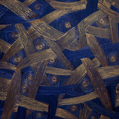Luxury Korean Traditional Paper Texture with Gold Floral Patterns on Deep Blue Background