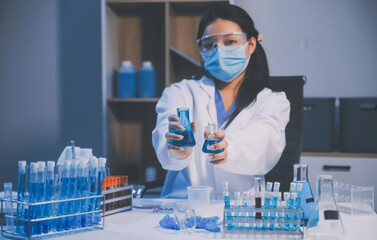 Research, experiment and medical trial being done by a scientist in a lab, science facility or...
