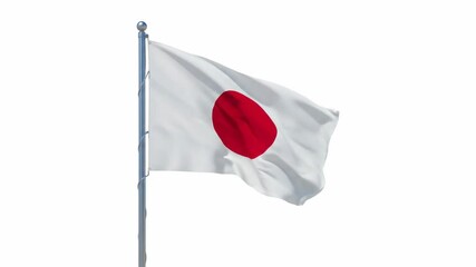 Japans flag waves on a pole a white background emphasizing the red circle - Powered by Adobe