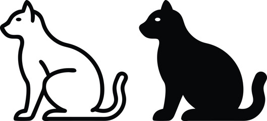 Minimalist Seated Cat Silhouette in Simple Line Art Vector with Elegant Profile View