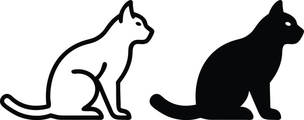 Minimalist Seated Cat Silhouette in Simple Line Art Vector with Elegant Profile View